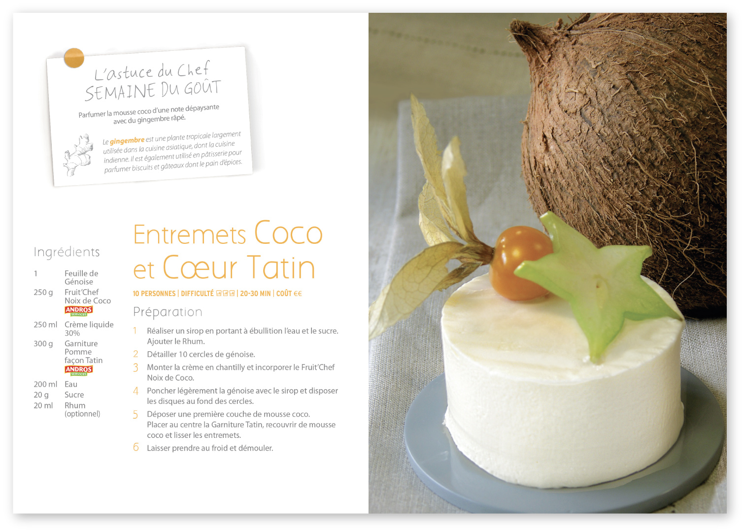 mise en page recette entremets coco et coeur tatin
